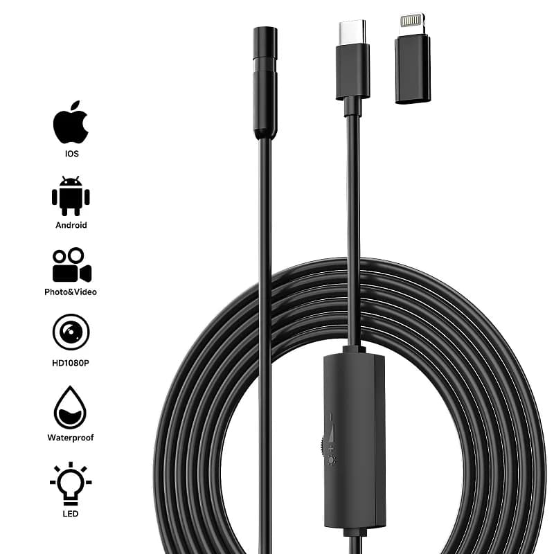 HD 1080P USB-C endoskopická kamera vodotěsná LED boroskop pro kontrolu telefonních trubek a automobilů