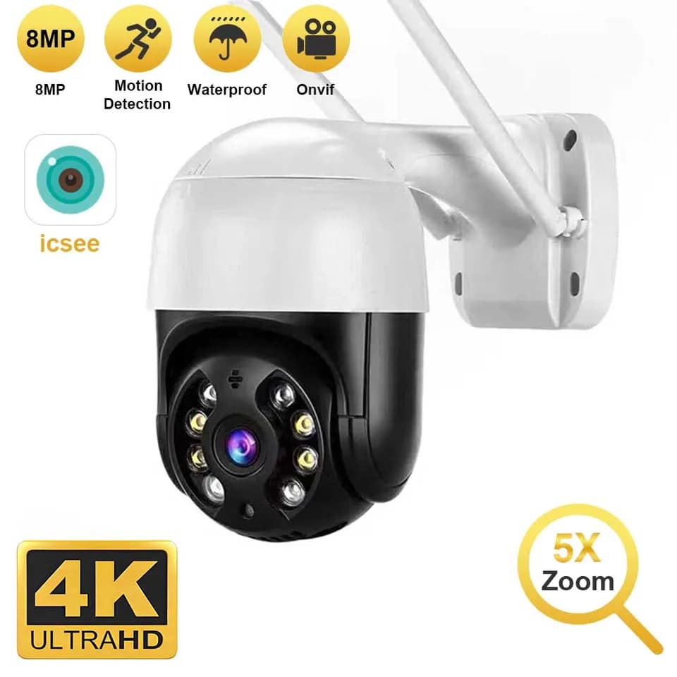 4K 8MP PTZ WiFi bezpečnostní kamera, venkovní bezdrátová, 4x zoom, AI, detekce osoby, zvuk