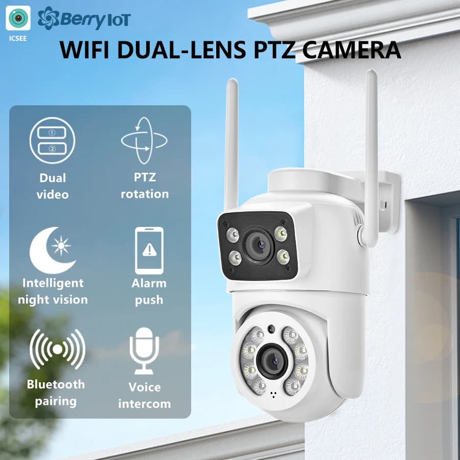 4MP venkovní vodotěsná WiFi PTZ bezpečnostní kamera s dvojitým objektivem, automatické sledování, obousměrný zvuk, CCTV