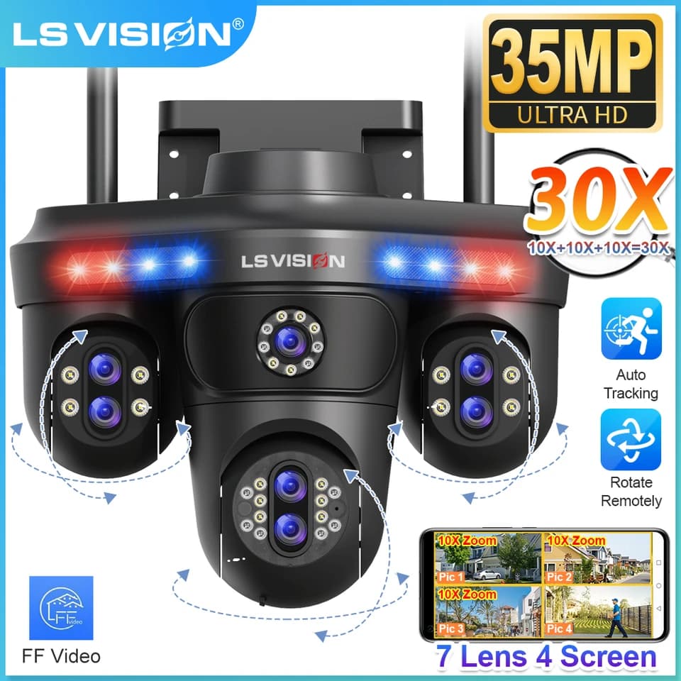 35MP WiFi IP bezpečnostní kamera s 10násobným zoomem, PTZ automatickým sledováním, bezdrátová venkovní sledovací kamera