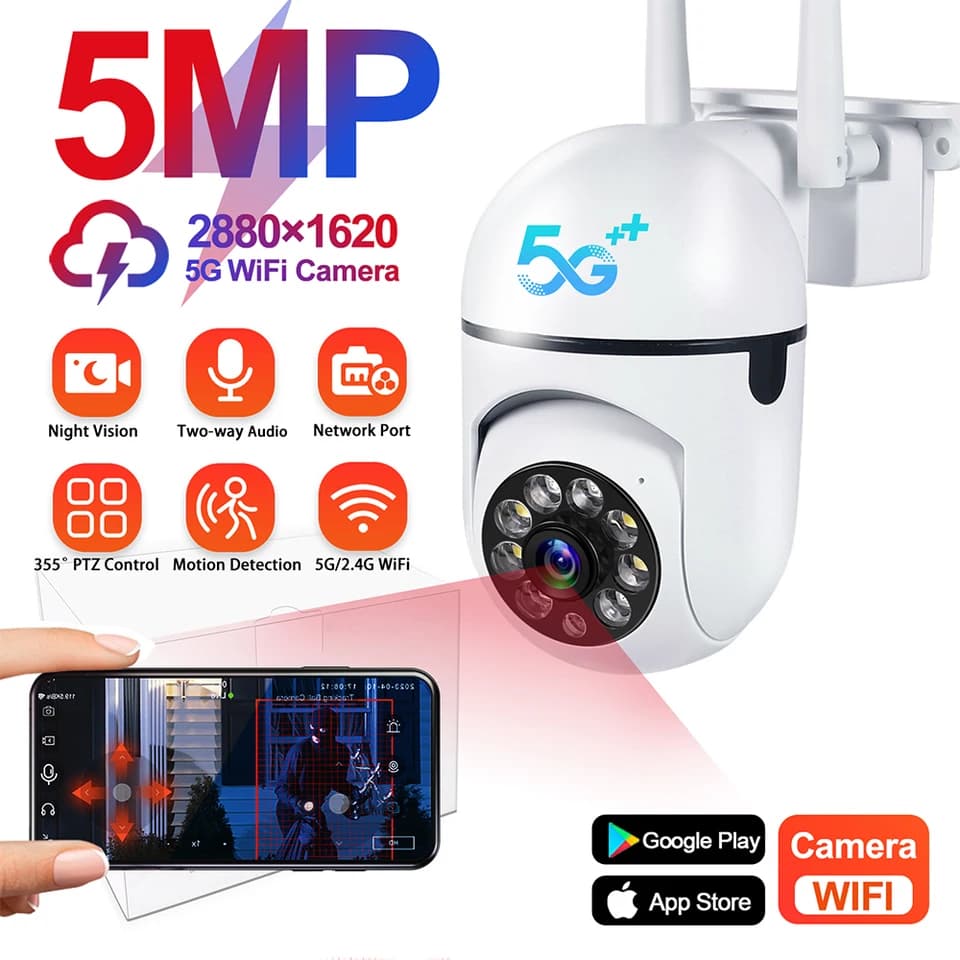 5MP PTZ IP bezpečnostní kamera 5G WiFi venkovní vodotěsná 4x zoom noční vidění sledování osob CCTV