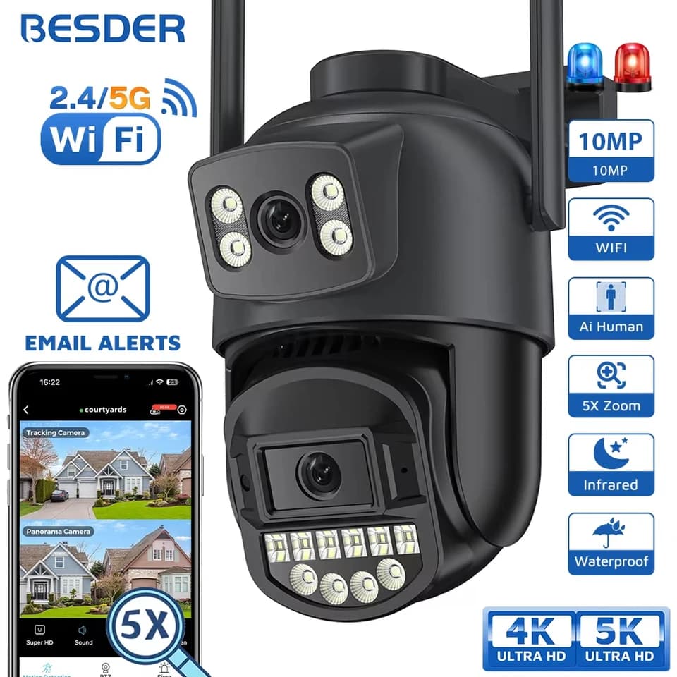 5K 10MP WiFi PTZ bezpečnostní kamera venkovní AI detekce osob dvojitá obrazovka CCTV IP kamera audio alarm