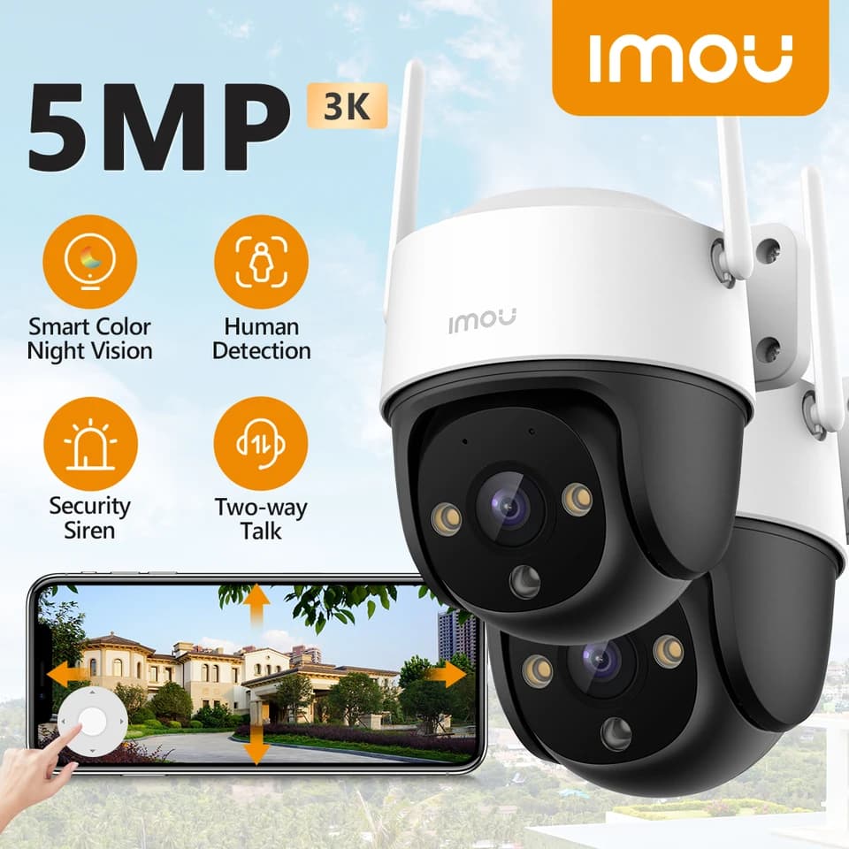 5MP venkovní PTZ WiFi bezpečnostní kamera IP66 vodotěsná noční vidění AI detekce osob 2 kusy