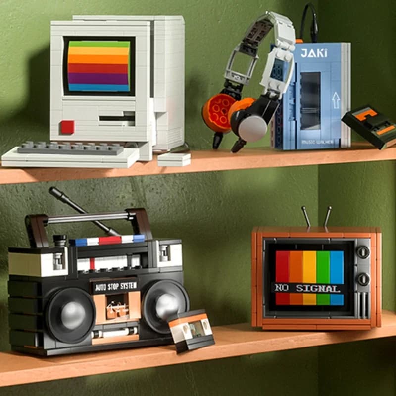 Retro Elektronické Stavební Bloky Sada - DIY TV Rádio Počítač Konzole Cihlové Modely Hračky Dětský Dárek