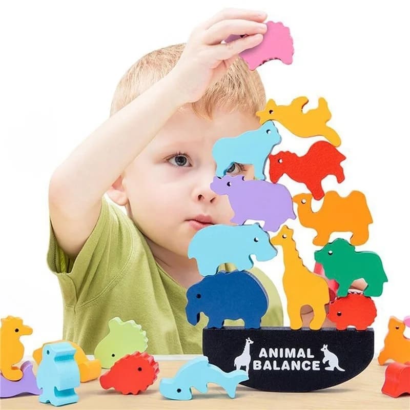 Dřevěné vyvažovací stohovací bloky Montessori hračka - hra s dinosaury pro děti a chlapce