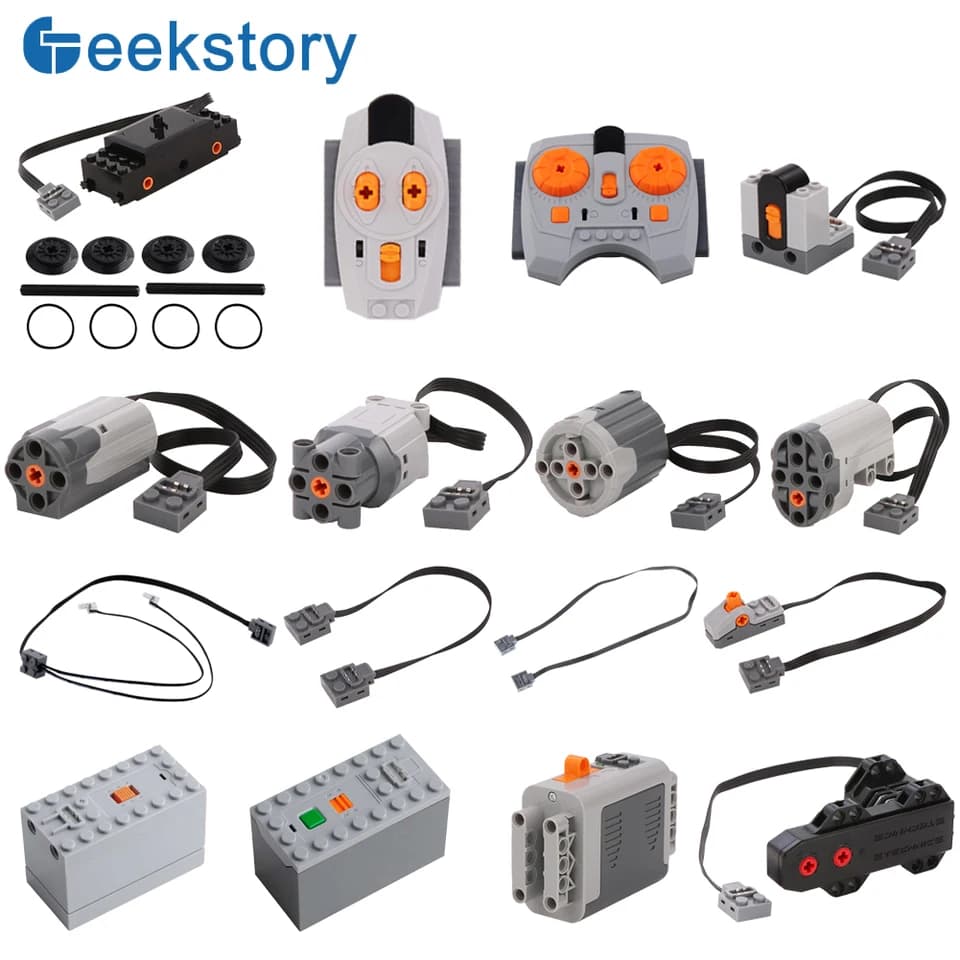 Sada motorů s výkonovými funkcemi, dálkovým ovládáním, IR přijímačem, bateriovým boxem, stavebními bloky pro servopohon