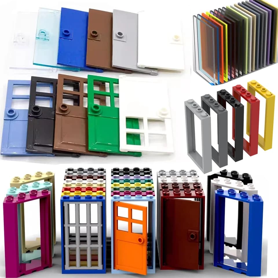 Sada stavebnic pro chytré dveře a okna - 10 dílků, příslušenství k modelům domů, kompatibilní díly