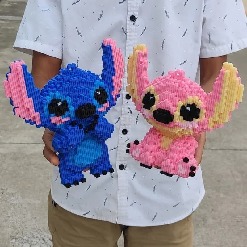 Roztomilá sada stavebnic Stitch - 3D DIY hračka pro děti, dárek k narozeninám, malé kostky 21 cm
