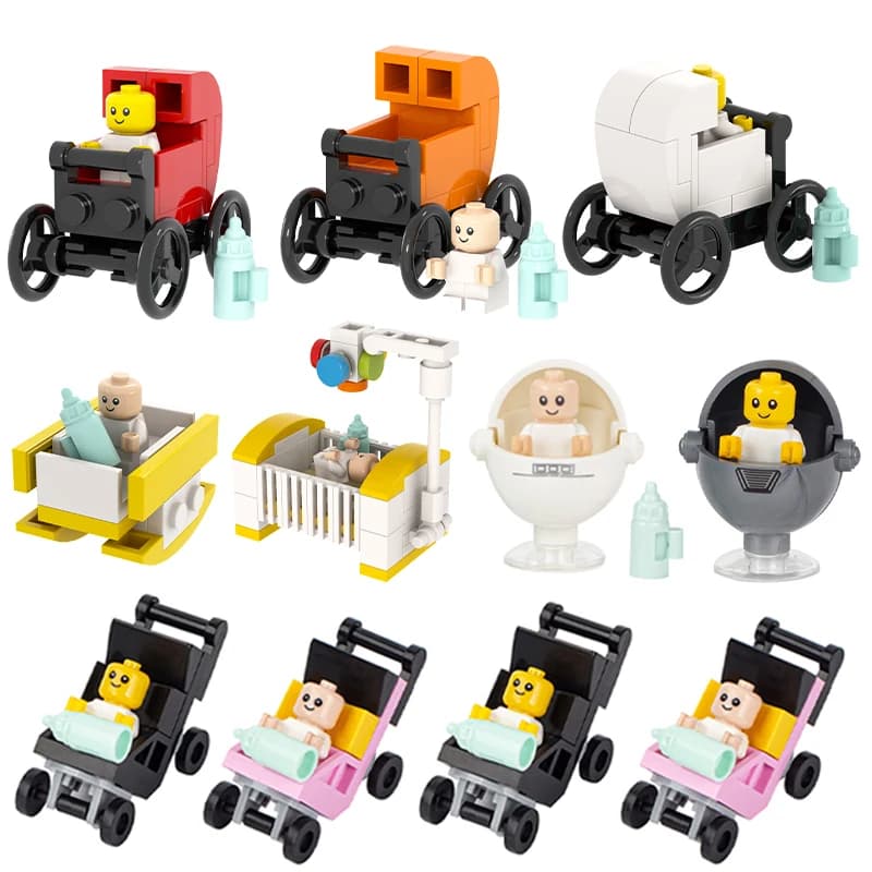 Sada dětského nábytku - stavebnice, kočárek, kostky kompatibilní s dětskou hračkou, dárek