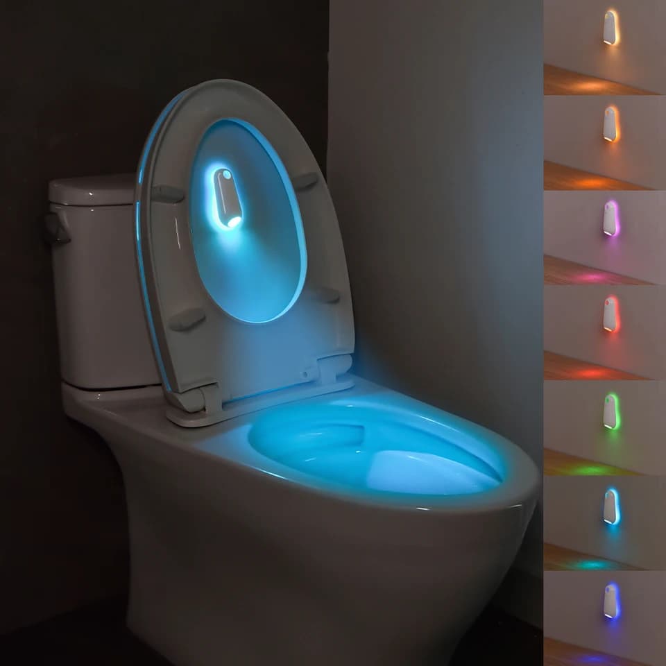 Noční světlo s pohybovým senzorem pro toaletu - 7barevné LED osvětlení mísy, dobíjecí koupelnová dekorace