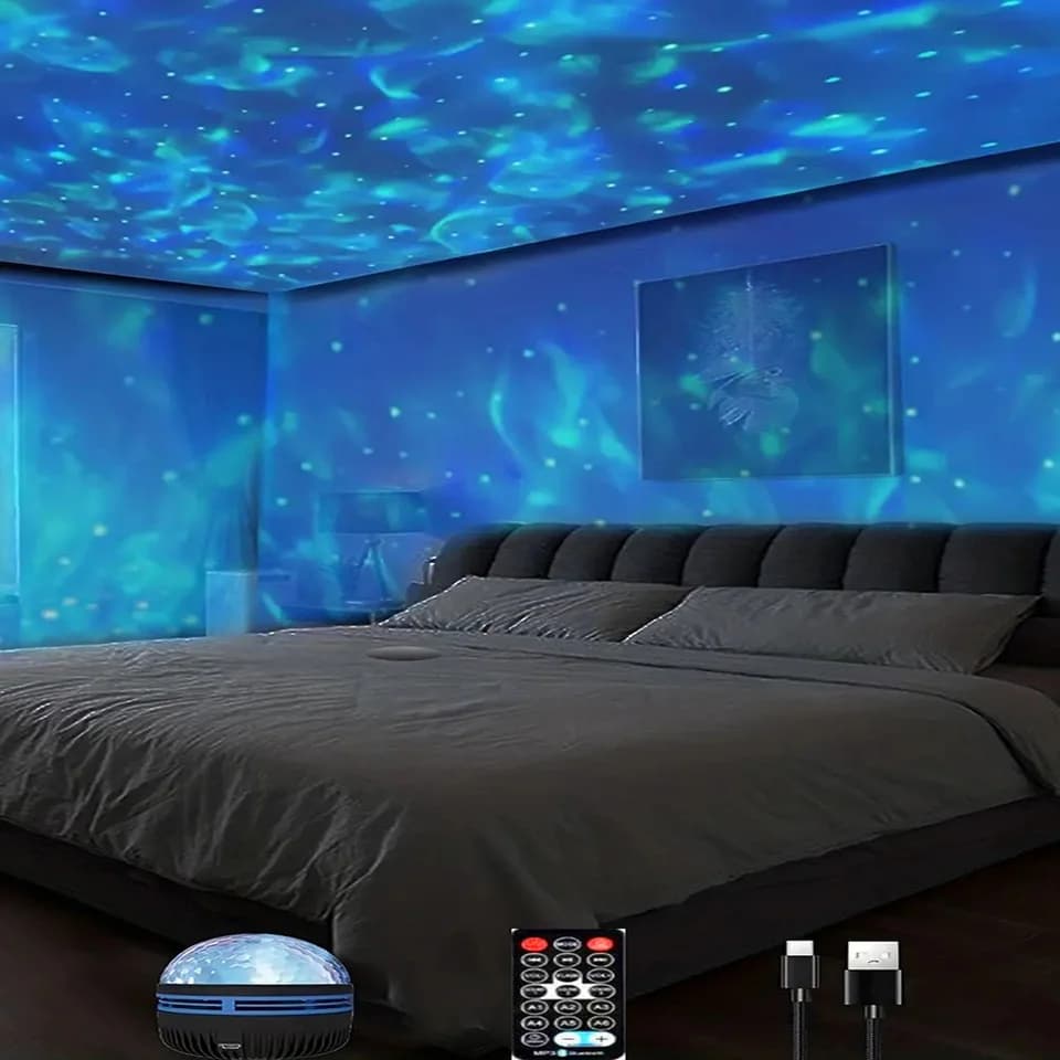 LED noční světlo s projektorem Star Galaxy - 7barevná stropní lampa s oceánskými vlnami do ložnice, dekorace pokoje