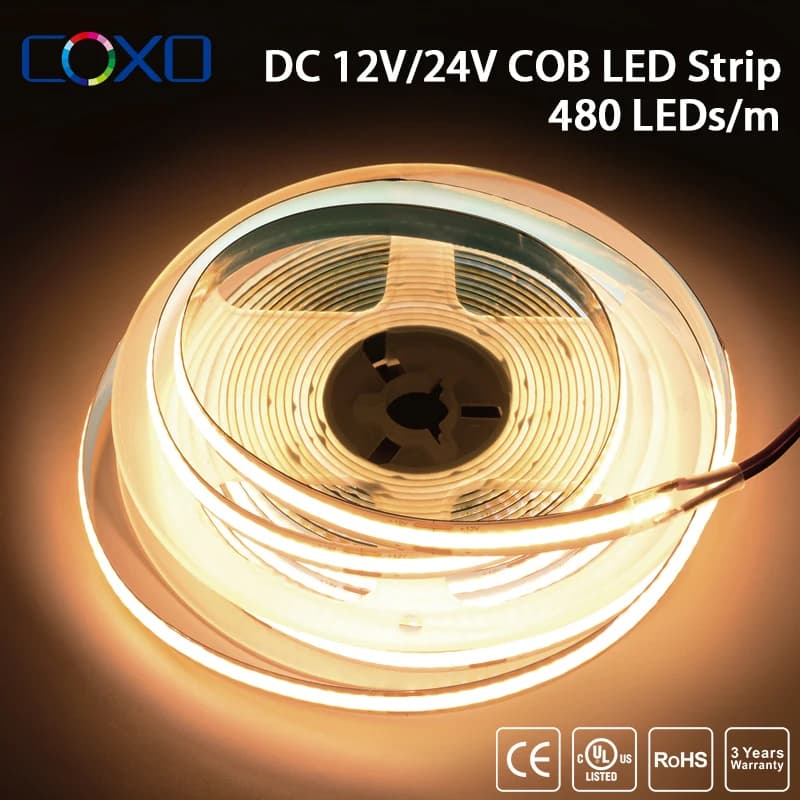 Vysokohustotní COB LED pásky 480 LED/m 16,4 stopy flexibilní páska 12V 24V 3000K-6500K
