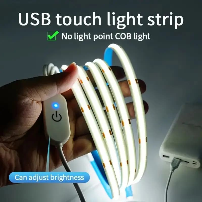 USB LED páska s dotykovým stmívačem, flexibilní COB páska pro podsvícení televizoru, dekorace pokoje 5V
