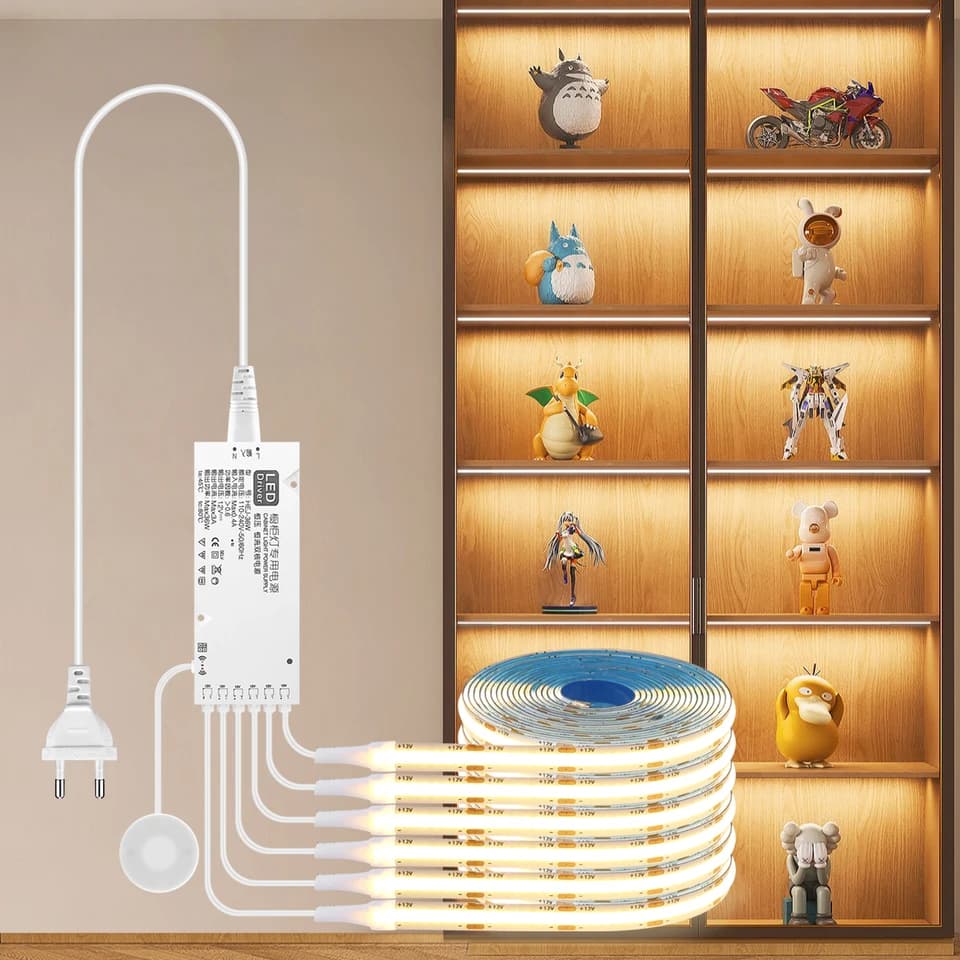 Stmívatelné LED páskové světlo pod skříňku COB dotykový senzor osvětlení skříně knihovny šatní skříně
