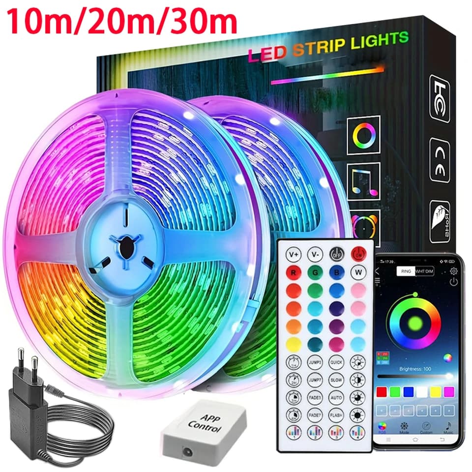 Synchronizace hudby RGB LED pásky 10m 20m 30m flexibilní pokoj ložnice TV podsvícení dekorace