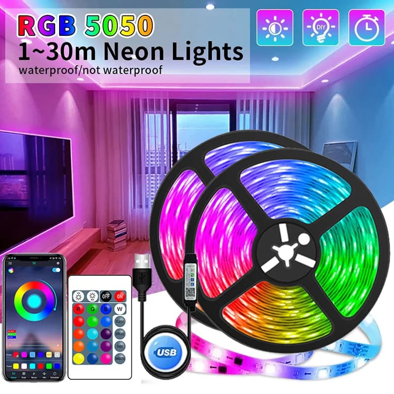 USB RGB LED páskové světlo 5050 Barva Měnící se Ovládání aplikací Flexibilní Podsvícení TV v místnosti Dekorace