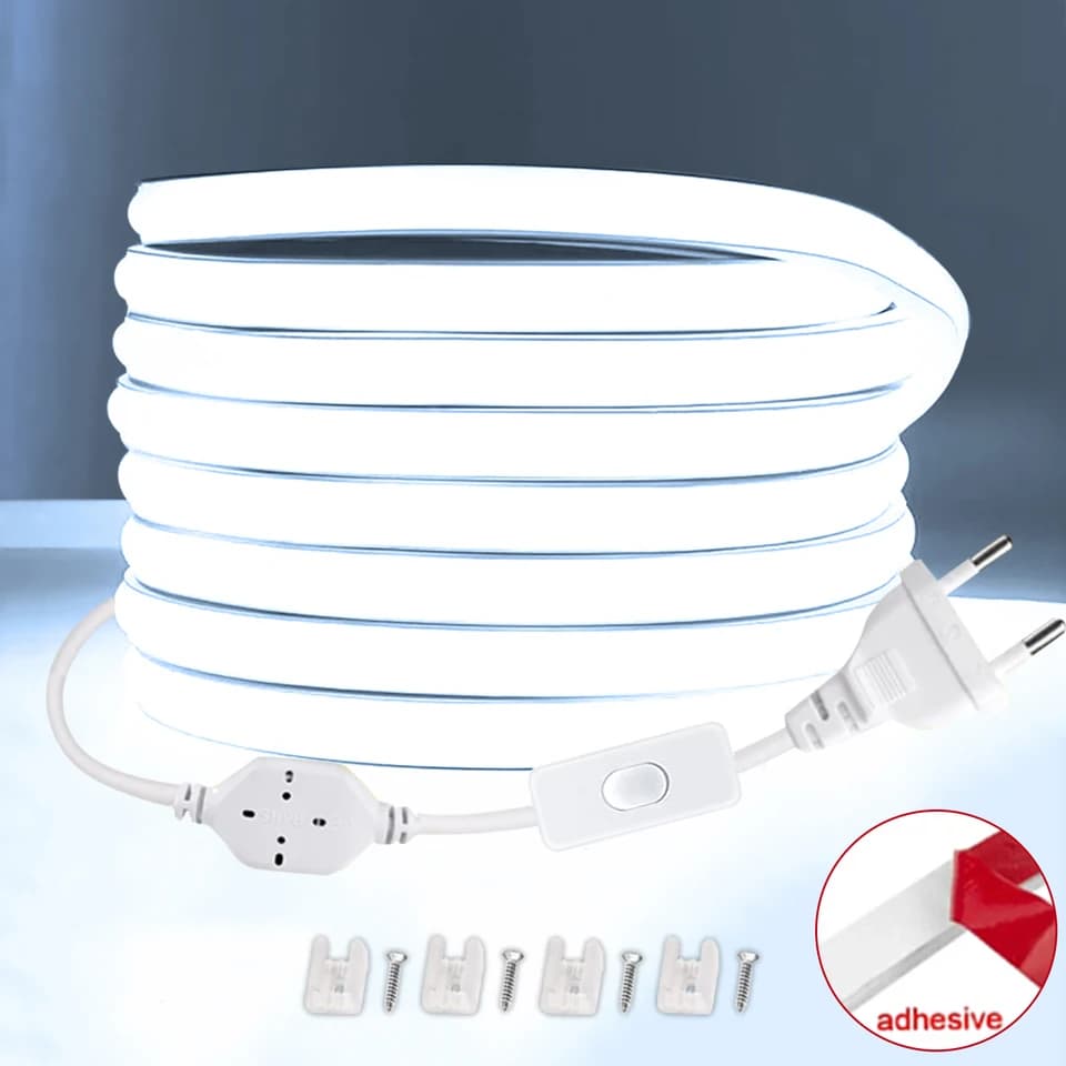 Voděodolný COB LED pásek 220V s vysokým jasem, flexibilní páska pro osvětlení kuchyně, ložnice, zahrady