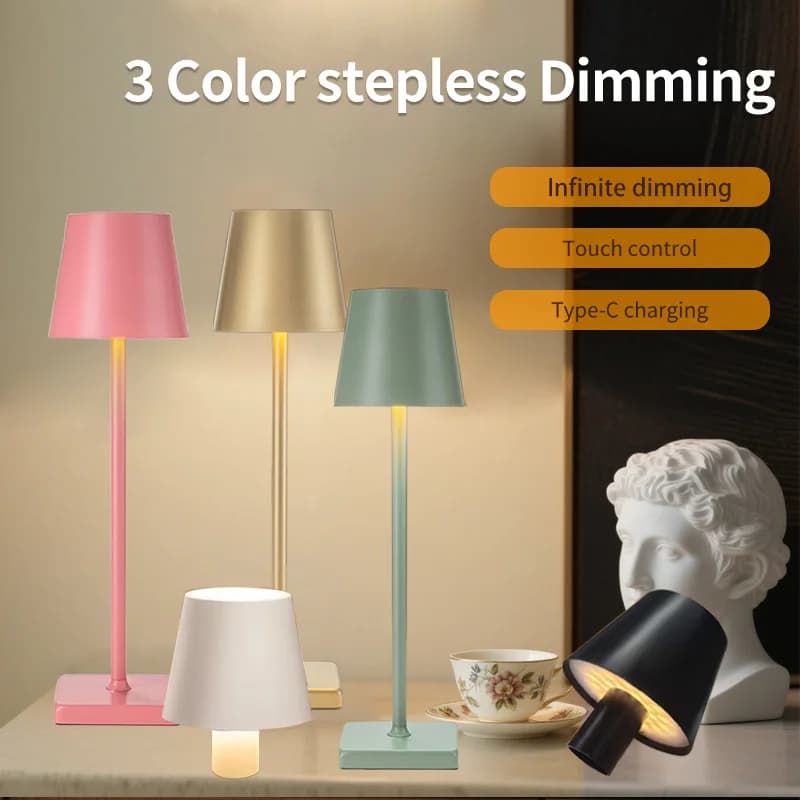 LED dotyková stolní lampa s dobíjecím bezdrátovým senzorem, noční světlo na čtení, stolní dekorace do ložnice