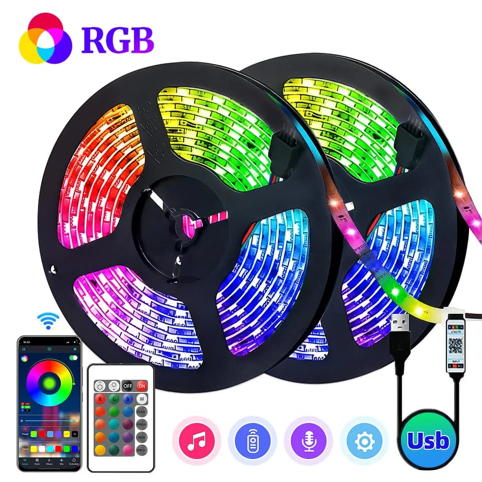 RGB LED pásková světla 5V měnící se barva synchronizace hudby 16 milionů barev dekorace pro domácí párty