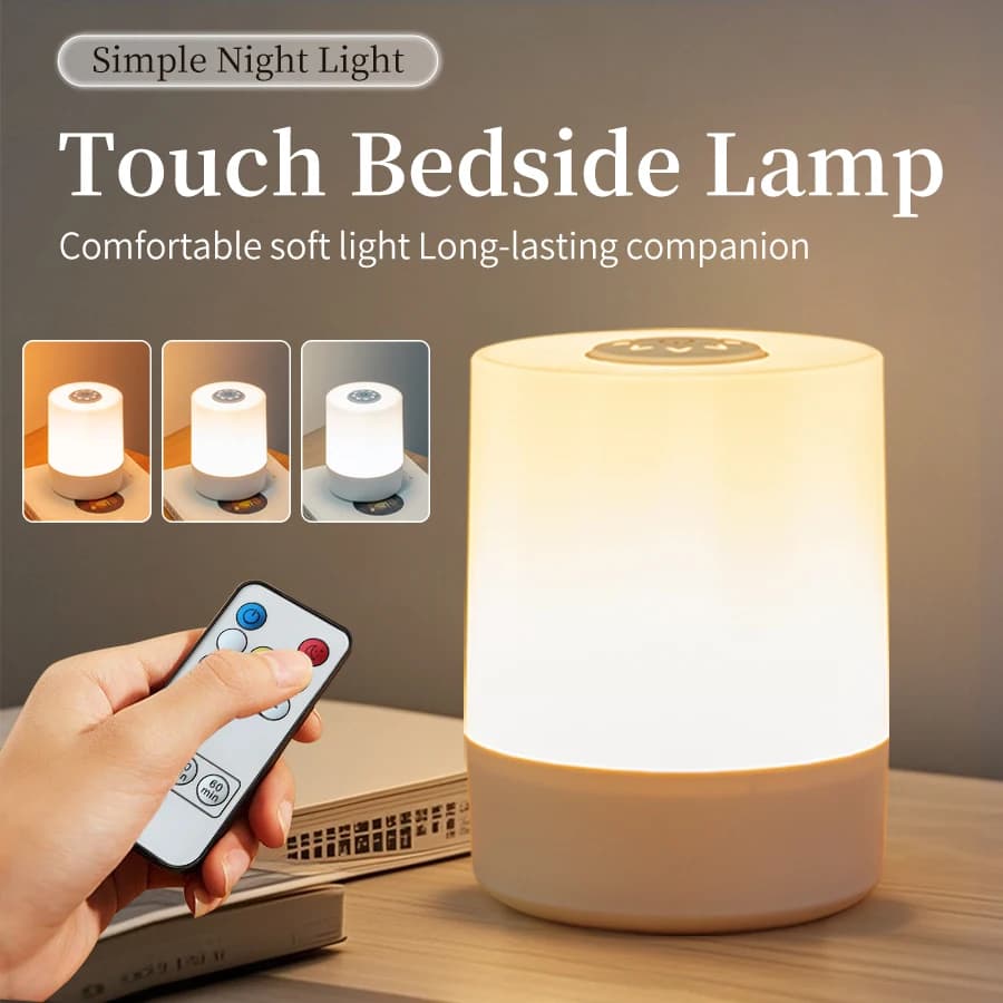 USB dobíjecí dotyková noční lampa s dálkovým ovládáním, 3barevná LED noční lampa