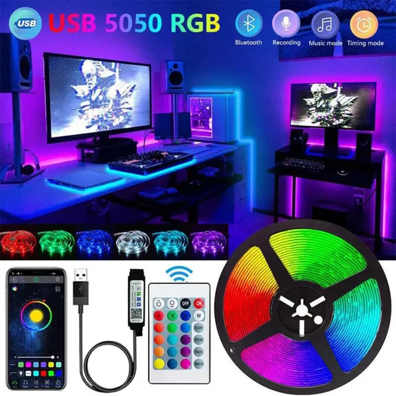 RGB LED páskové osvětlení, ovládání pomocí aplikace Bluetooth, flexibilní měnící se barva, dekorace do místnosti, podsvícení TV