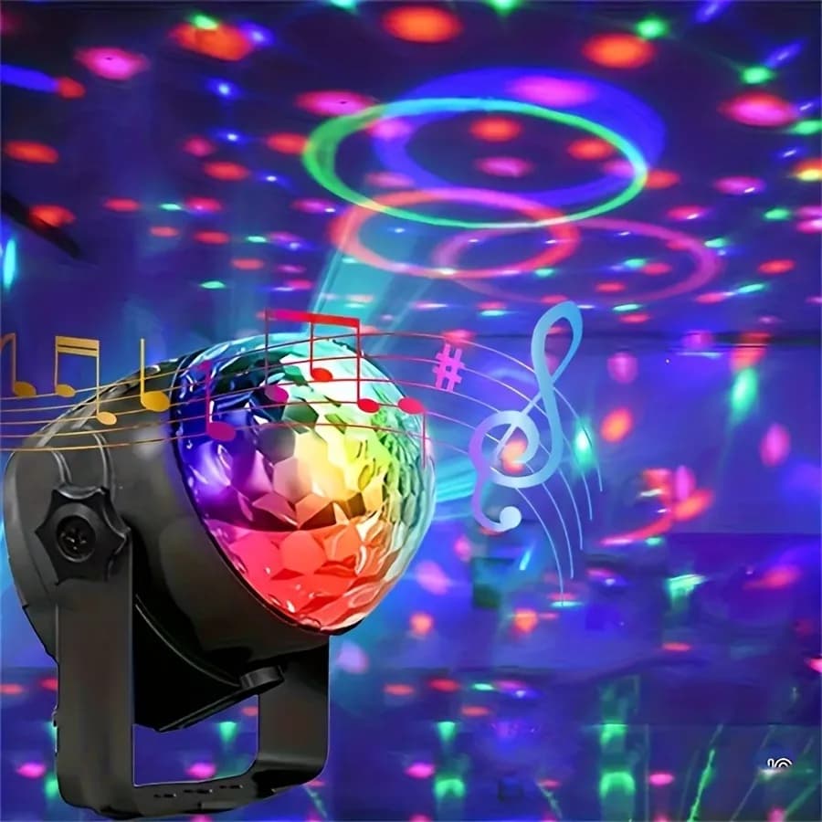 RGB disko koule párty světlo - zvukově aktivované rotující stroboskopické světlo pro DJ taneční akce