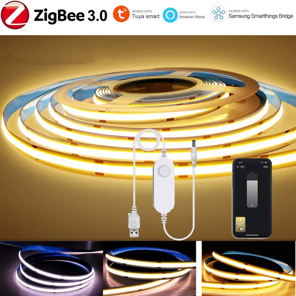 Zigbee 3.0 COB LED páska 5V USB stmívatelná teplá bílá flexibilní 1-5m 320LED/m chytrá domácnost