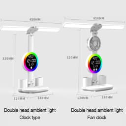 LED stolní lampa s ventilátorem a hodinami - dobíjecí stolní světlo pro studium, čtení, noční světlo - náhled 4