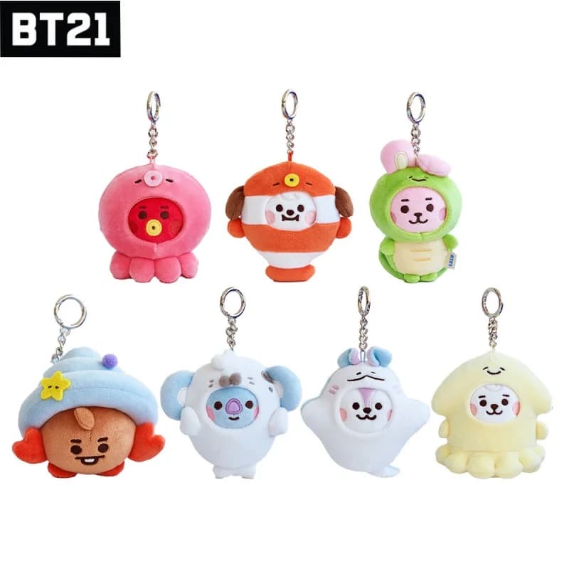 10CM Kawaii Anime Plyšový přívěsek na klíče - Mini měkká taška s panenku, dárek s přívěskem Přátelé z oceánu