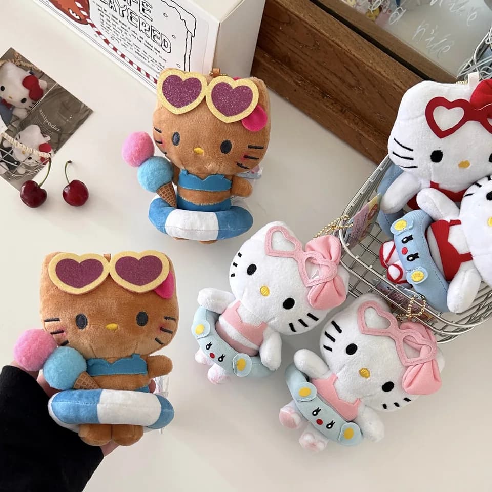 Plyšová klíčenka Hello Kitty 10cm měkká plněná panenka s taškou, přívěsek, děti, dívky, dárek, hračka, příslušenství