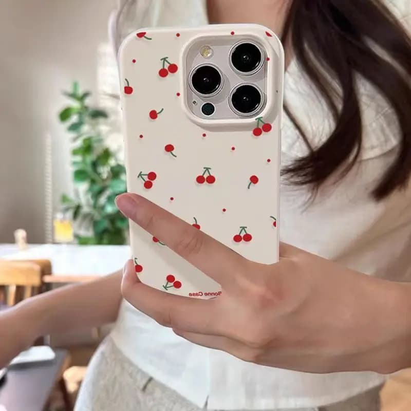 Silikonový kryt na telefon s roztomilým kresleným motivem třešně a liči pro iPhone 11 12 13 14 15 16 Pro Max XR XS