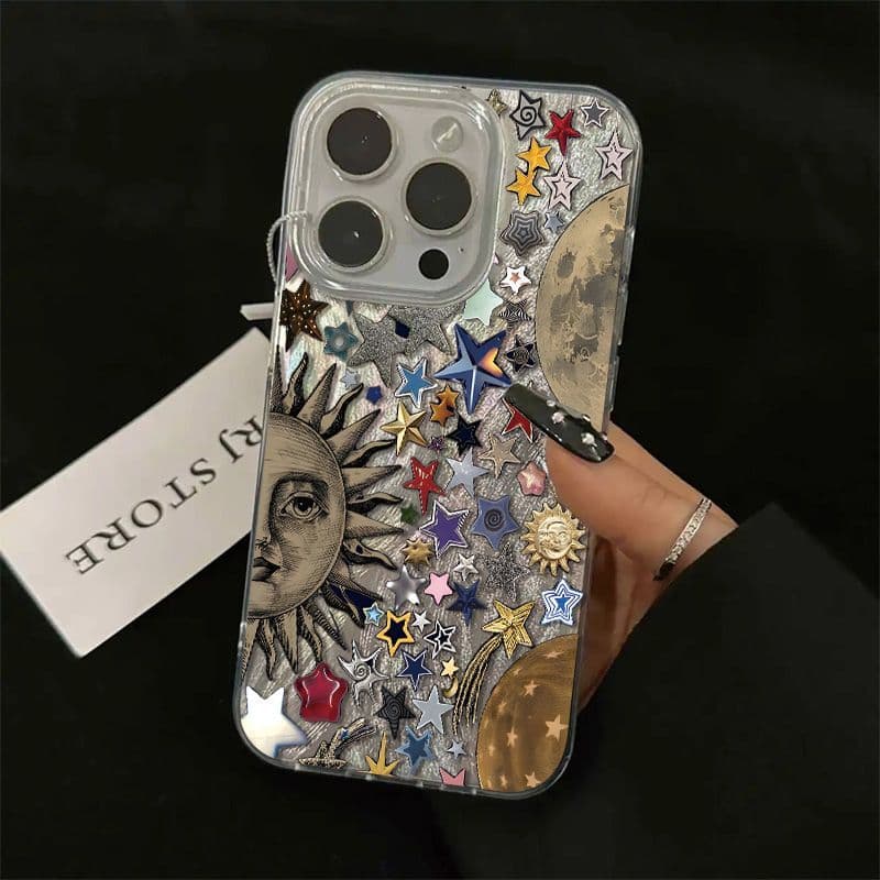 Retro Y2K Sun Stars Cartoon pouzdro na telefon pro iPhone 16 15 14 13 12 11 Pro Max XR XS Ochranný kryt