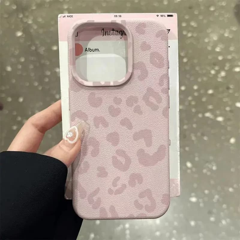 Silikonový kryt na telefon s růžovým leopardím potiskem pro iPhone 16 15 14 13 12 11 Pro Max XS XR Plus