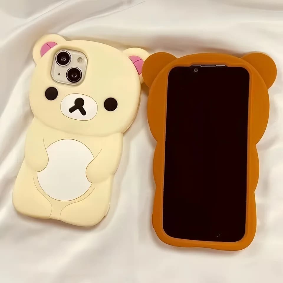 Silikonový kryt s 3D kresleným medvědem pro iPhone 16 15 14 13 12 11 Pro Max XR XS X