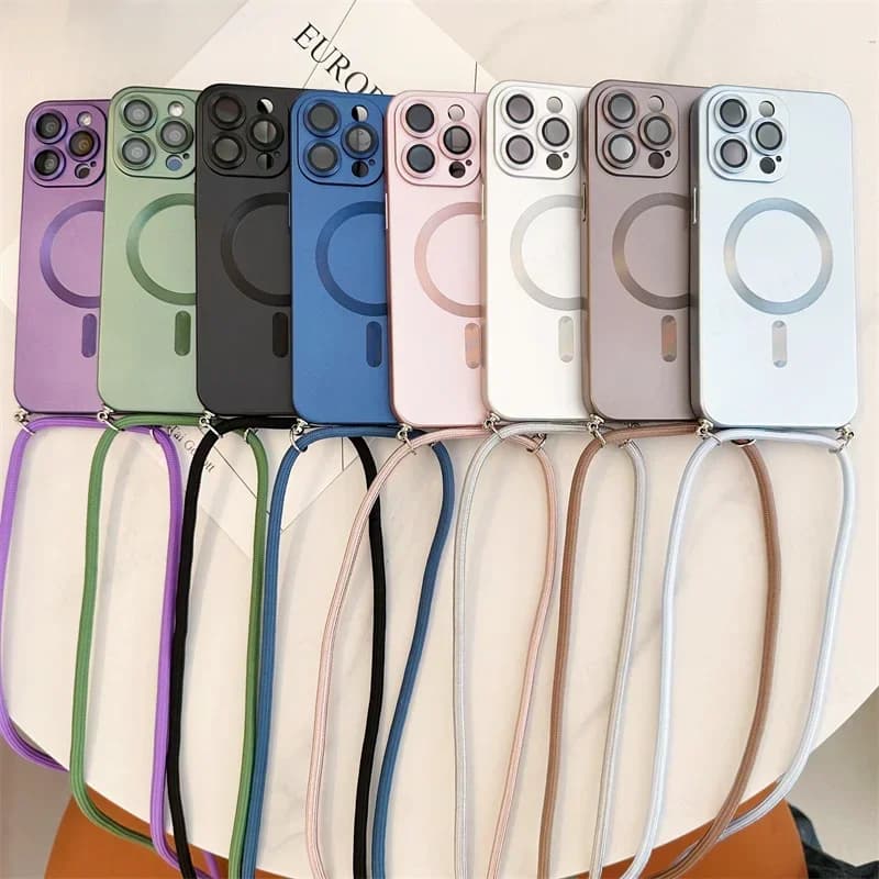 Magnetický crossbody kryt na telefon se šňůrkou - ochranný kryt pro fotoaparát pro iPhone 16, 15, 14, 13, 12, 11