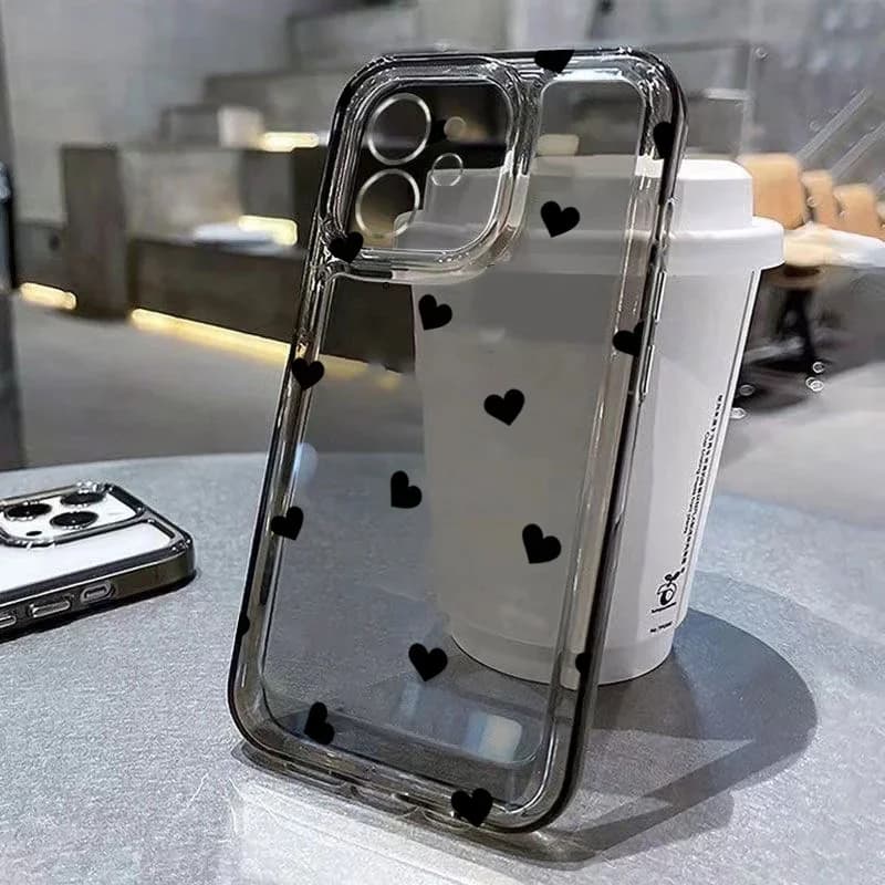 Roztomilý kreslený telefon s motivem srdce, průhledný měkký kryt pro iPhone 16 15 14 13 12 11 Pro Max Mini