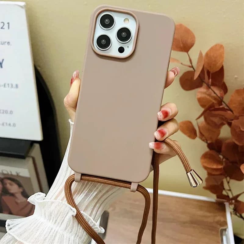 Silikonový crossbody kryt na telefon s popruhem - měkký TPU kryt pro iPhone 16 15 14 13 12 11 Pro Max