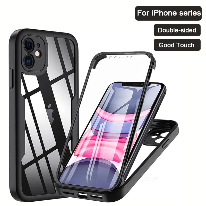 Pouzdro na celé tělo 360° s vestavěnou ochranou displeje, průhledné, pro iPhone 15, 14, 13, 12, 11, Pro Max