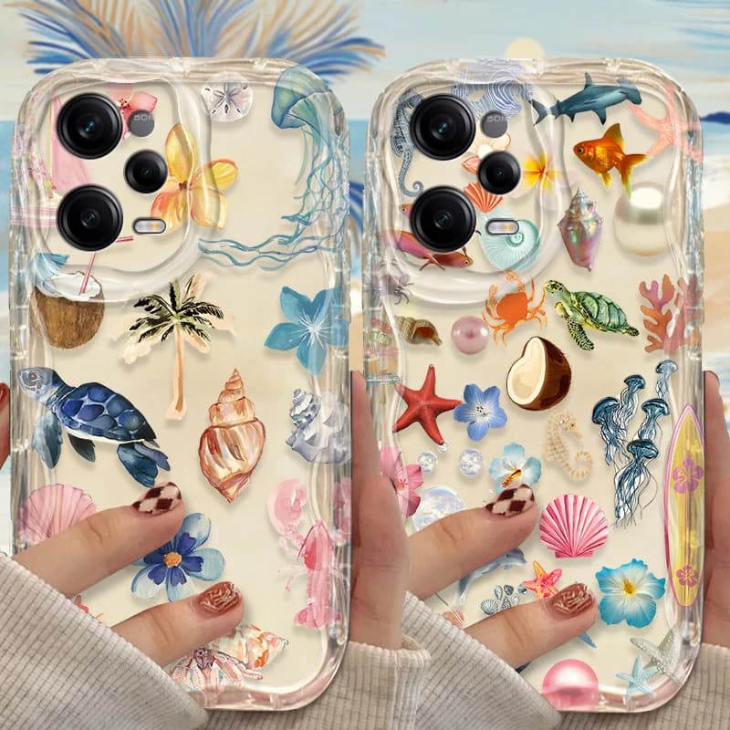 Průhledný silikonový kryt na telefon s barevným květinovým námořnickým designem pro řadu Redmi Note Pro Plus