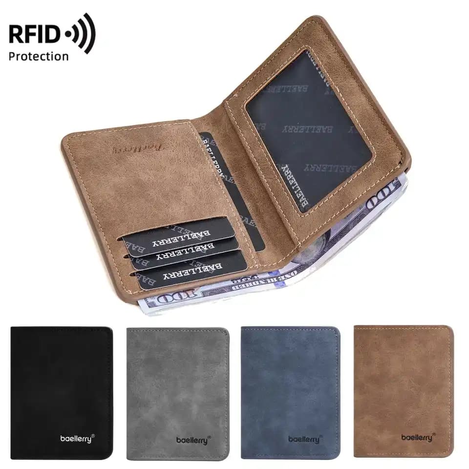 Pánská tenká kožená peněženka Bifold s více kartami a držitelem řidičského průkazu, business casual krátká peněženka