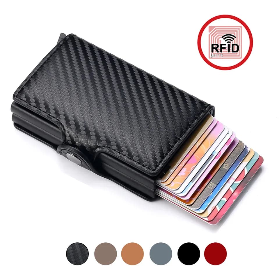 Tenká peněženka s RFID blokováním pro muže - pouzdro na kreditní karty z uhlíkových vláken se 14 sloty, mini kabelka