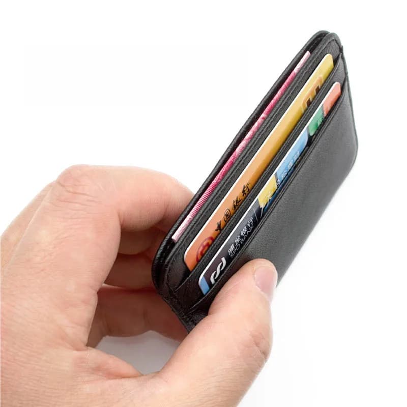 Pánská tenká peněženka z pravé kůže s blokováním RFID a pouzdrem na kreditní karty, tenká minimalistická kabelka