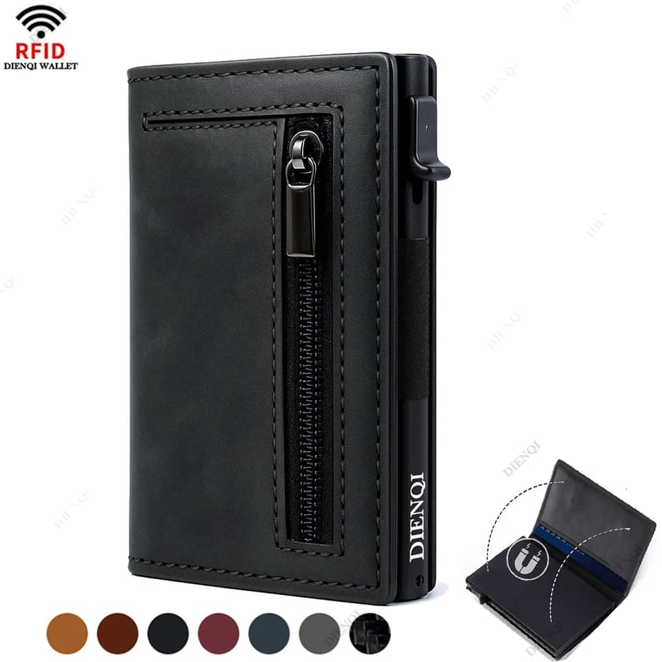 Luxusní RFID blokovací držák na karty pro muže, peněženky, kovový držák na kreditní karty, hliníkový tenký, chytrý, minimalistický, peněženka