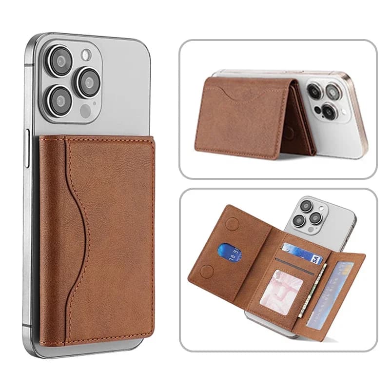 Magnetická trojskládací peněženka na telefon z umělé kůže s držákem karet pro iPhone 16 15 14 13 12 Pro Max Plus Mini