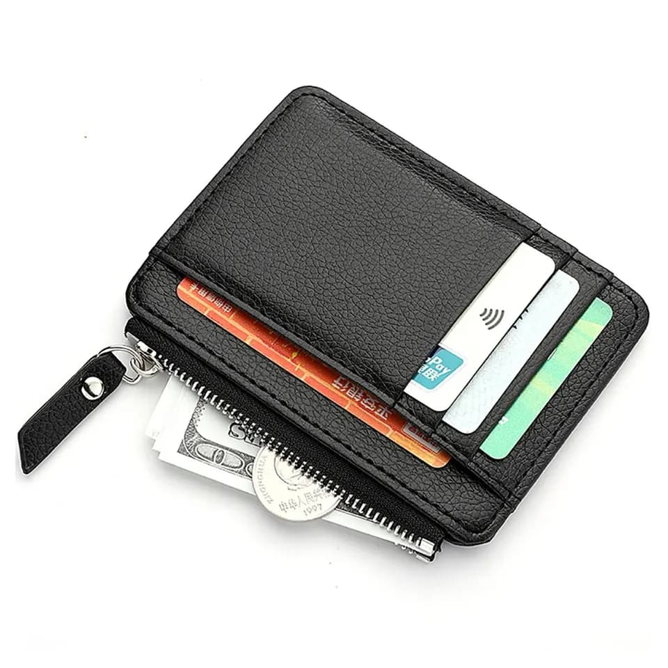 Tenká minimalistická peněženka pro muže, pouzdro na kreditní karty s RFID blokováním, tenká kapsa na zip s kapsou na mince