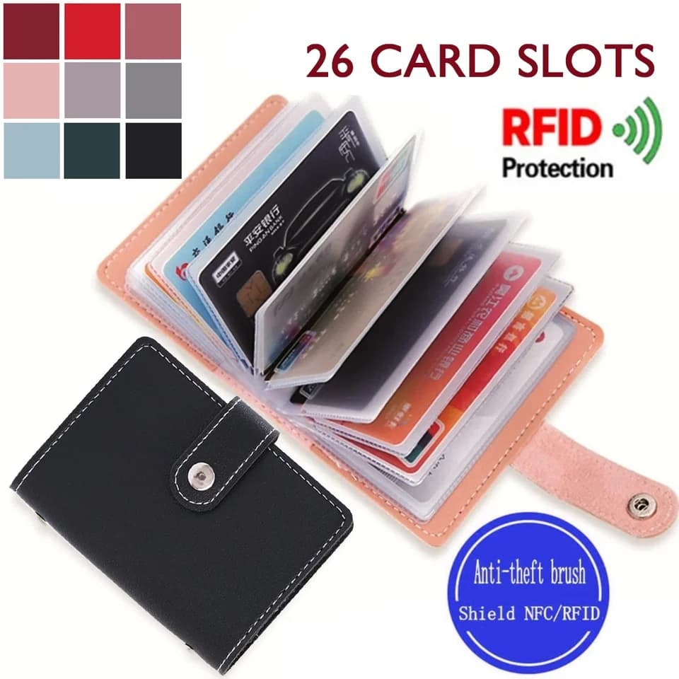 Kožená peněženka s RFID blokováním - 26 slotů na kreditní karty pro ženy a muže