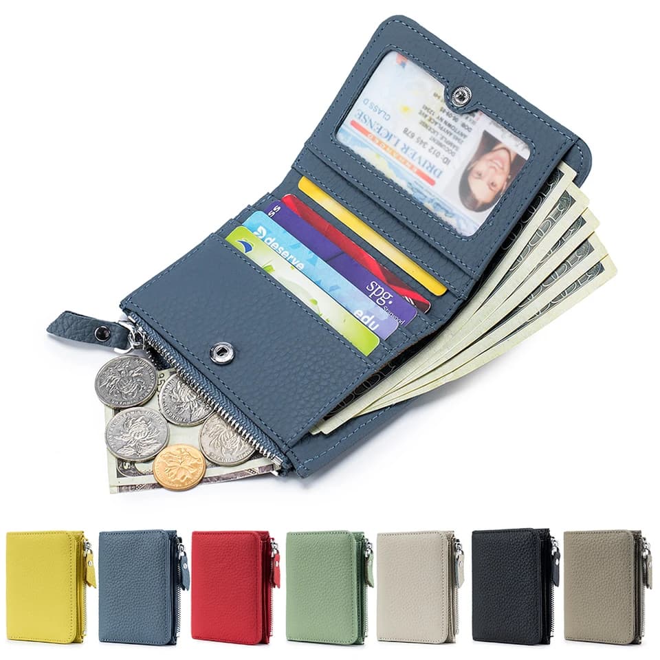 Kožená peněženka s RFID blokováním - tenká peněženka na mince, pouzdro na kreditní karty pro muže a ženy, malá peněženka