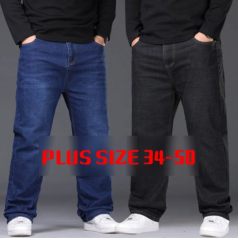 Pánské strečové džíny rovné nohy velikosti 34-50 modré černé pracovní casual denim kalhoty