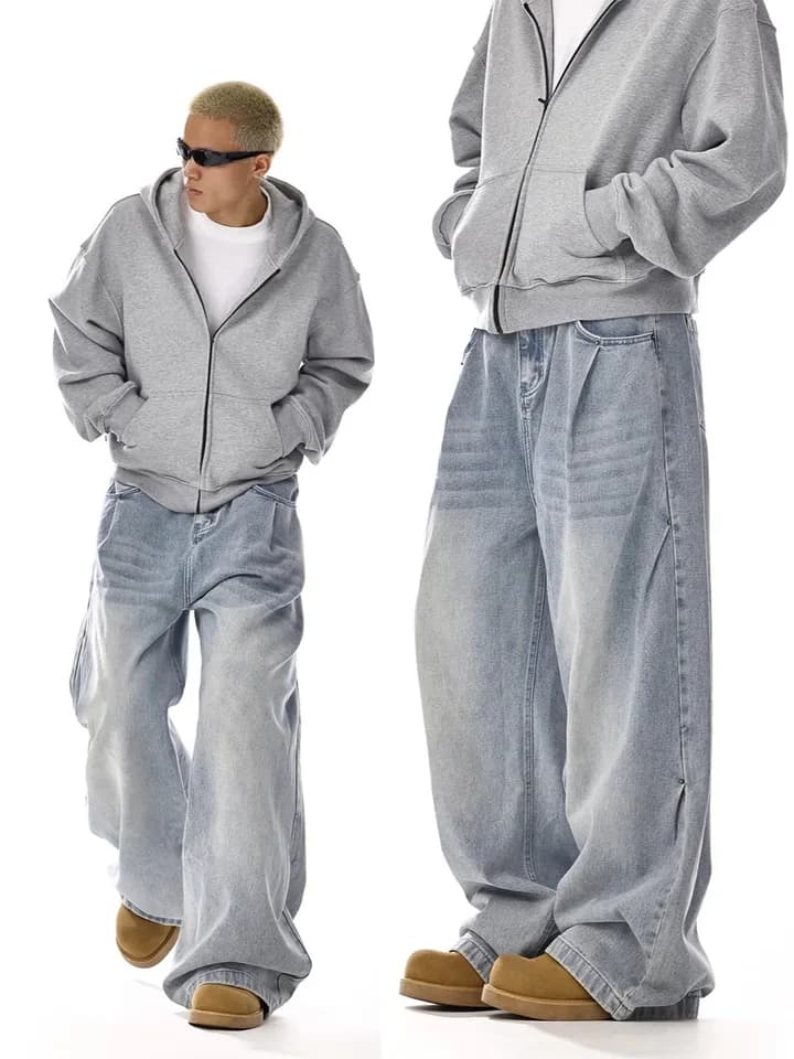 Pánské široké džíny Y2K oversize volný střih unisex denim kalhoty streetwear styl