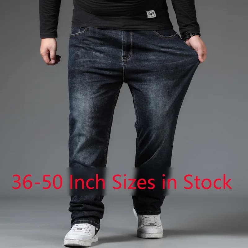 Pánské džíny rovné strečové pas 36-50 palců s kapsami pro práci a volný čas